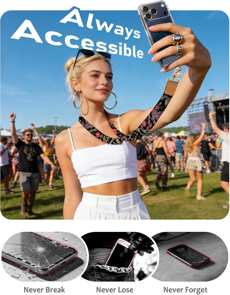 Yonlevres Cell Phone Lanyard Crossbody with Wrist Strap, Flower Lanyards for Around The Neck Wristlet Adjustable Phone Strap Floral for Keys Case ID Badges Accessories - Image 5